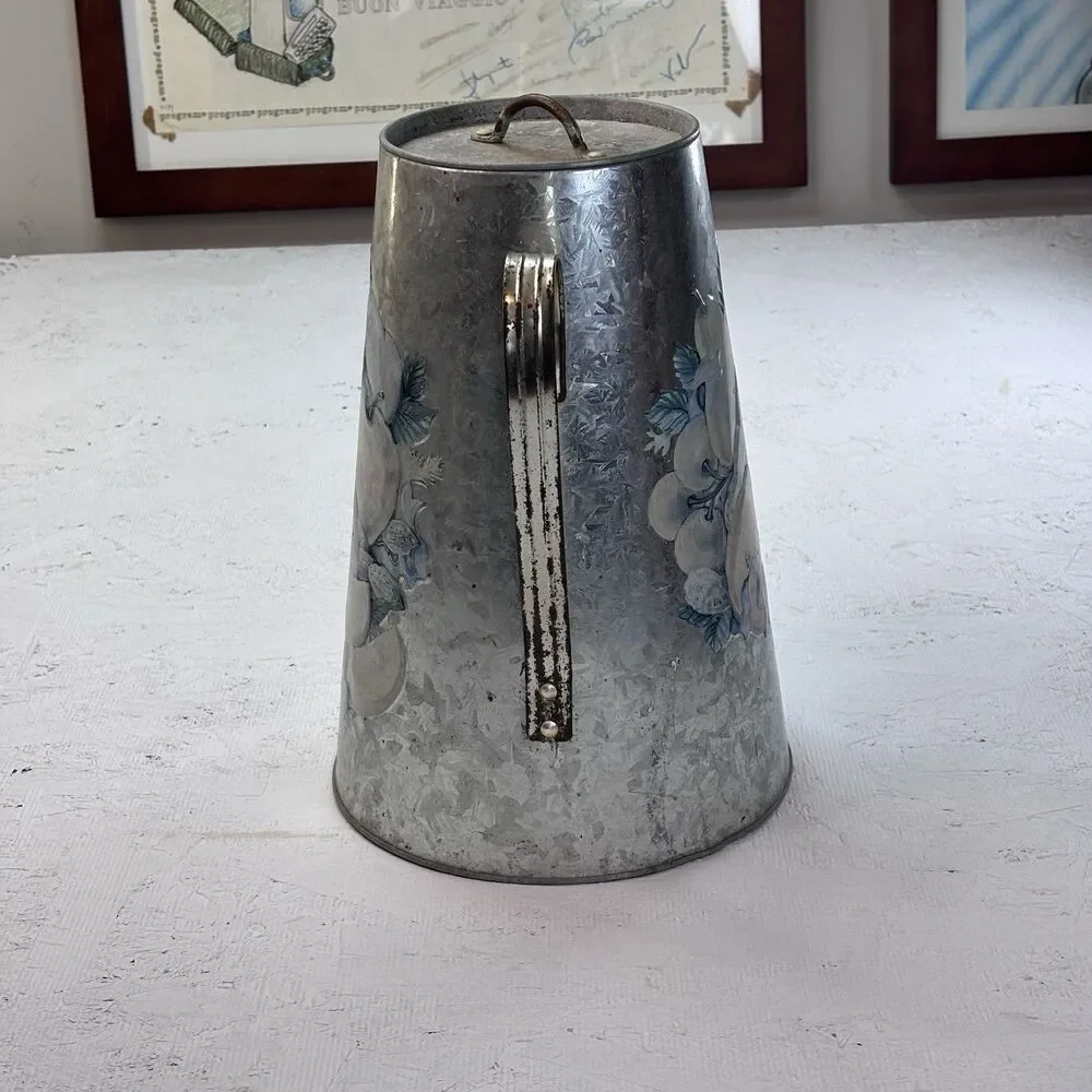 Annie's Pride Galvanized Metal Popcorn Tin Decorative Pitcher Fruit Farm Vintage